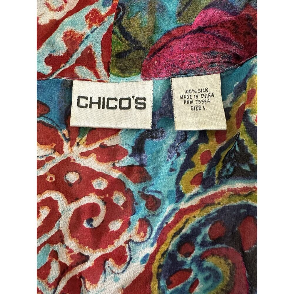 Chicos Sz 1 M Silk Cropped Kimono Floral Front Tie Cardigan Blouse Lagenlook - Picture 7 of 8